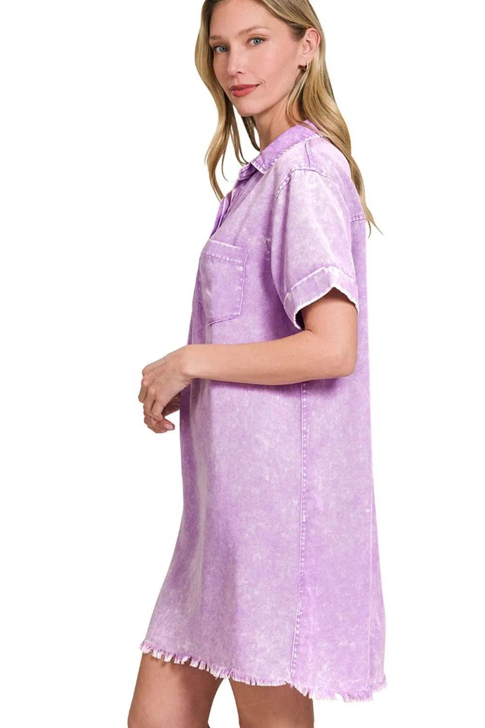 Zenana Tencel Mineral Washed Collared Shirts Dress OutfitFlow