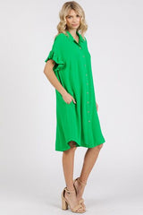 Mittoshop Button Down Flounce Sleeve Dress with Pockets OutfitFlow