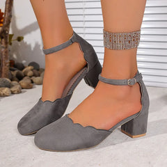 Round Toe Block Heels Pumps OutfitFlow