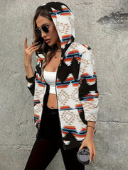 Outfit Flow - Geometric Zip Up Hooded Sherpa Jacket