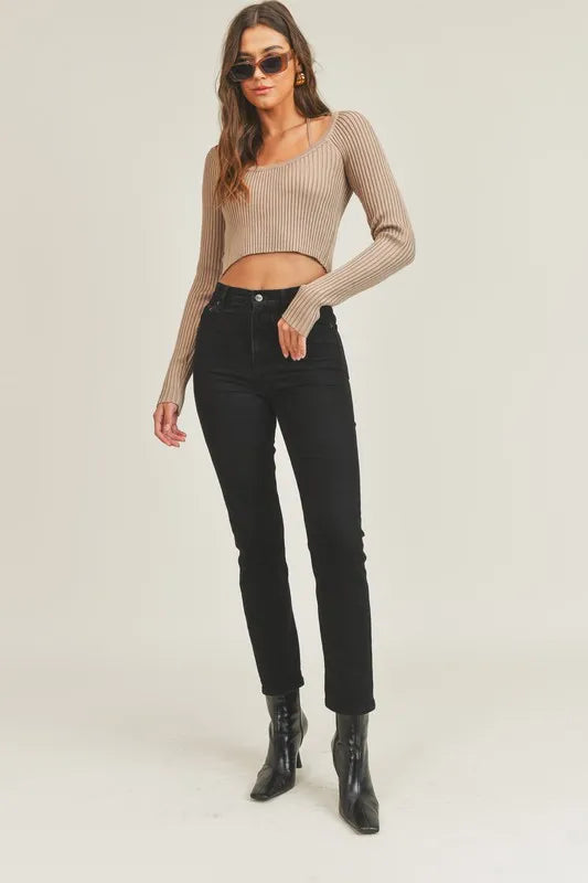 MABLE Long Sleeve Crop Sweater Top and Inner Bra Set OutfitFlow
