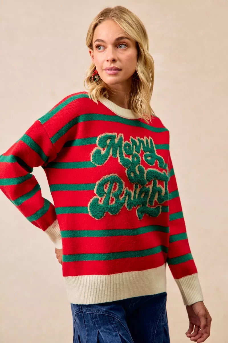 BiBi Christmas Theme Stripe Knit Top OutfitFlow