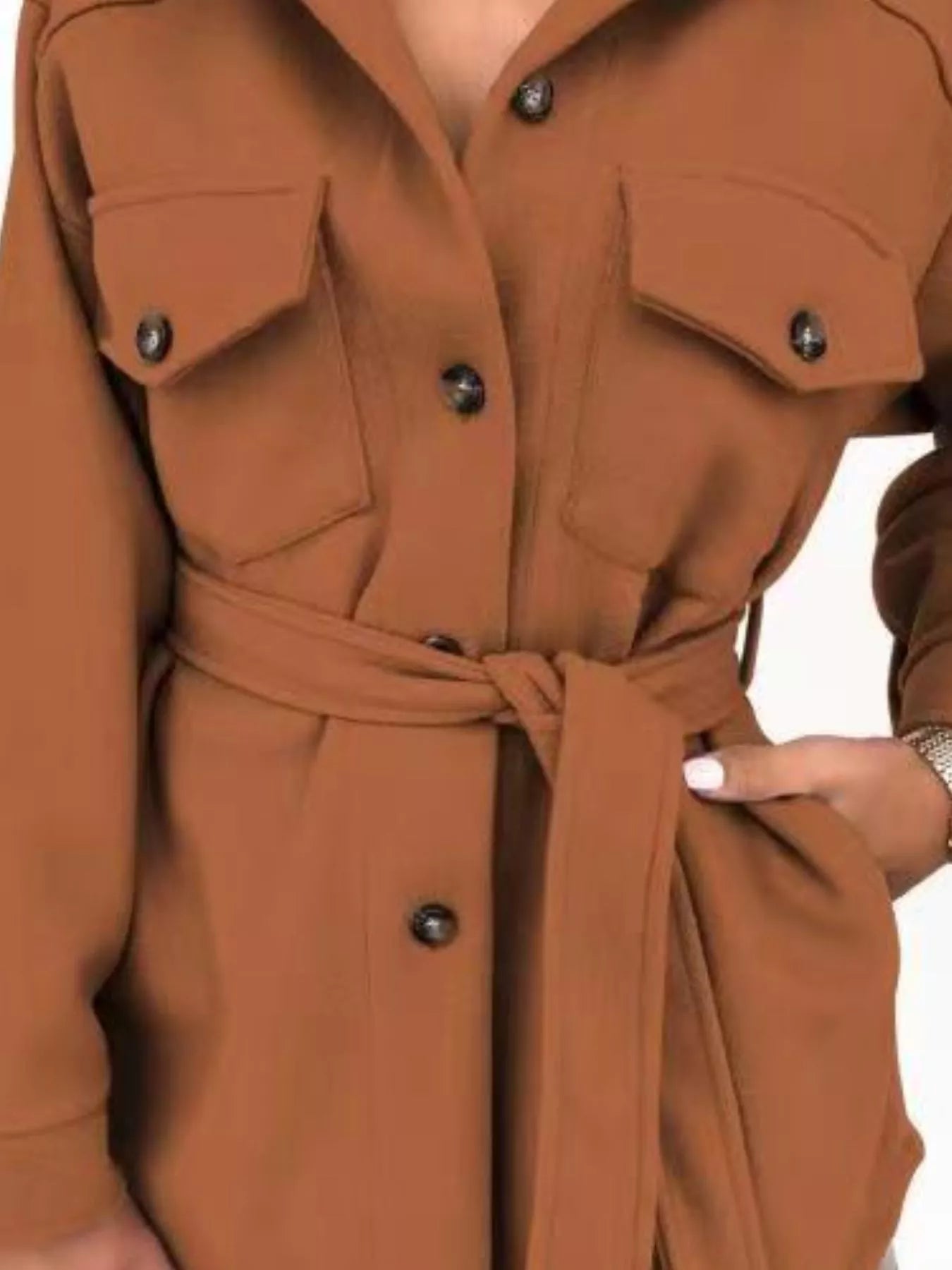 Button-Down Tie Waist Coat OutfitFlow