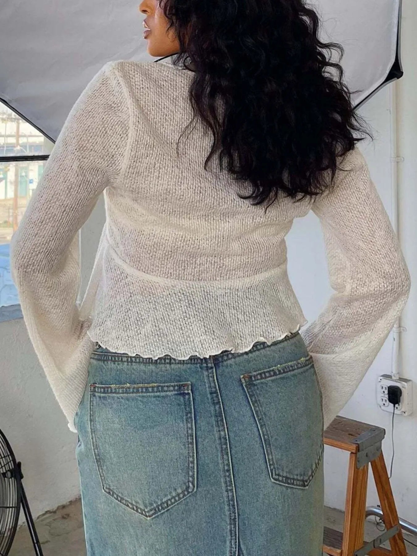 Ruffled Hem Tie-Front Cropped Cardigan OutfitFlow
