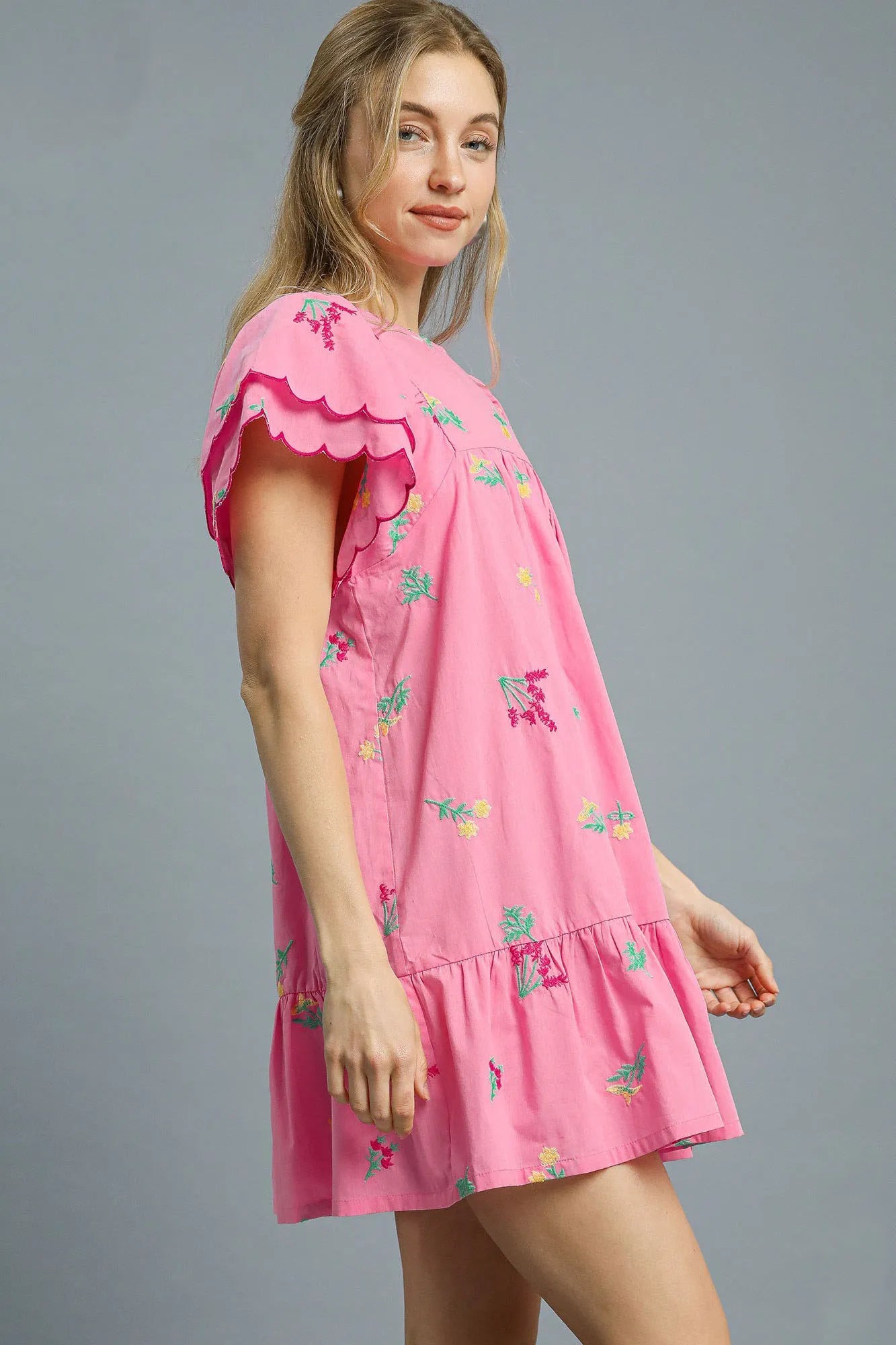 Umgee Floral Embroidered Short Sleeve Mini Dress OutfitFlow