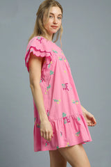 Umgee Floral Embroidered Short Sleeve Mini Dress OutfitFlow