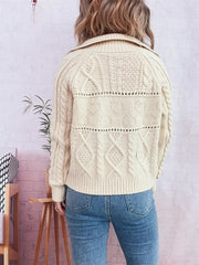 Openwork Cable Knit Button-Up Cardigan OutfitFlow