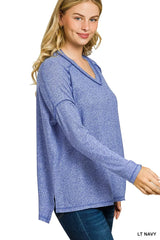 Zenana Soft Melange Hacci Exposed Seam Hi-low Tee Trendsi