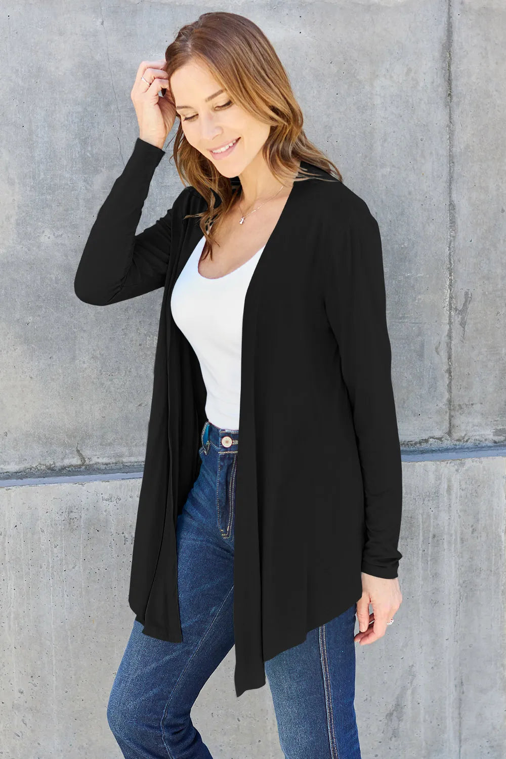 Basic Bae Full Size Open Front Long Sleeve Cardigan OutfitFlow
