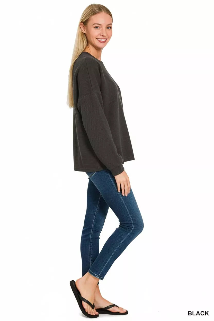 Zenana Double Knit Round Neck Long Sleeve Top OutfitFlow