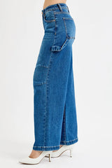 RISEN Full Size High Rise Wide Leg Patch Detailed Jeans Plus Size OutfitFlow