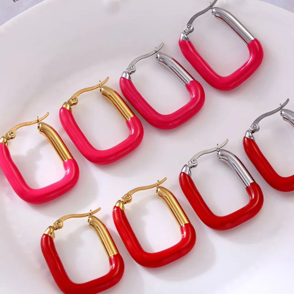 Stainless Steel Drip Oil Contrast Earring OutfitFlow