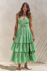 Jade By Jane Sleeveless Gingham Print Tiered Midi Dress OutfitFlow
