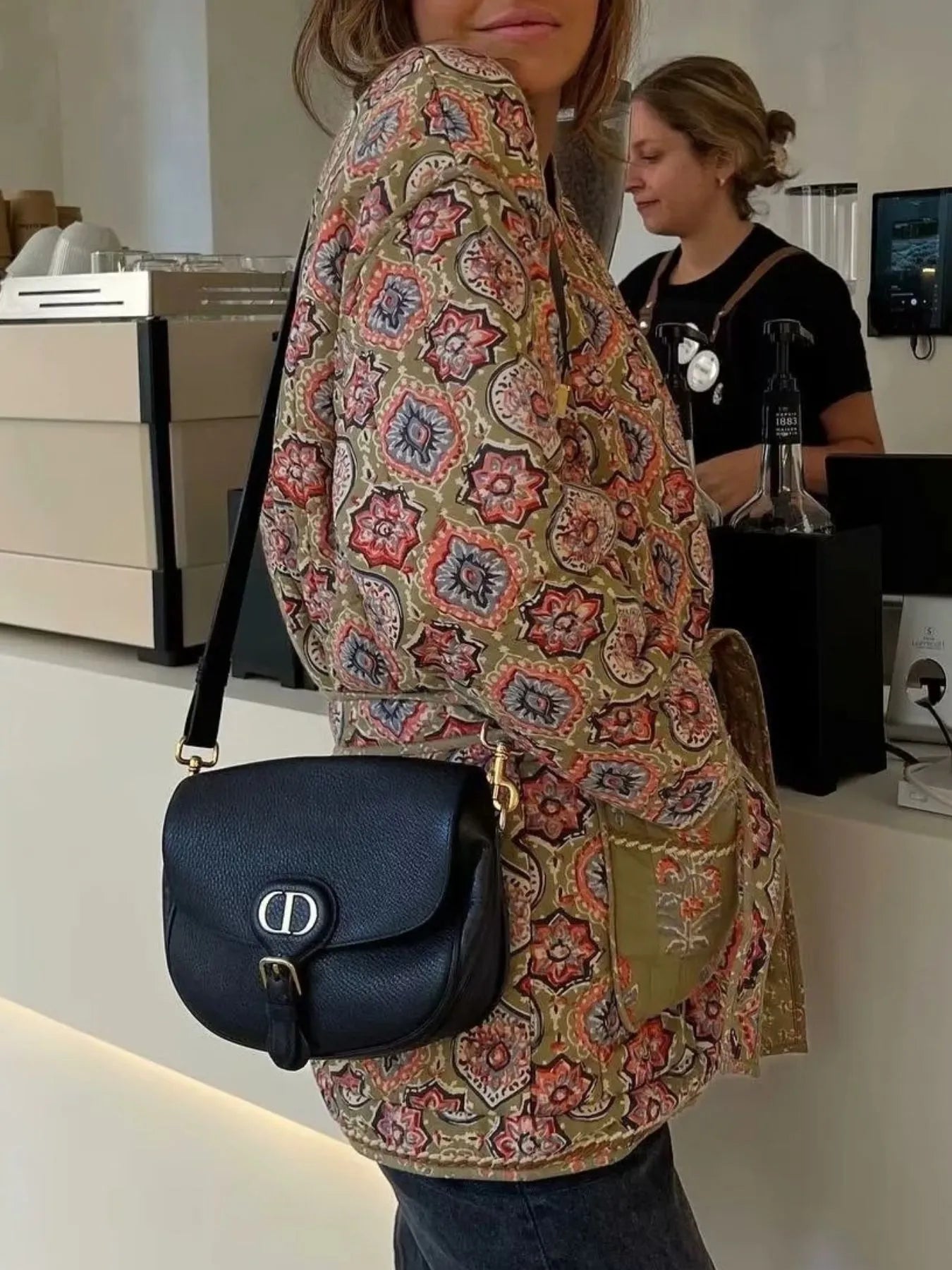 Belted Open Front Floral Winter Coat Trendsi