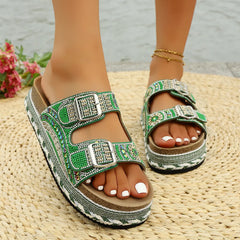 Open Toe Platform Sandals Green OutfitFlow