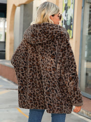 Leopard Hooded Coat with Pockets OutfitFlow