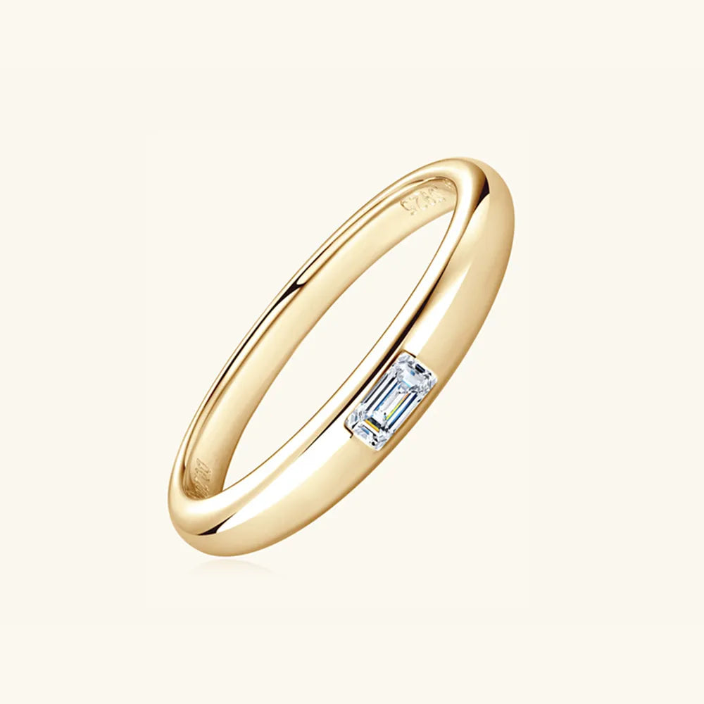 925 Sterling Silver Inlaid Moissanite Ring Gold Rectangular Drill OutfitFlow