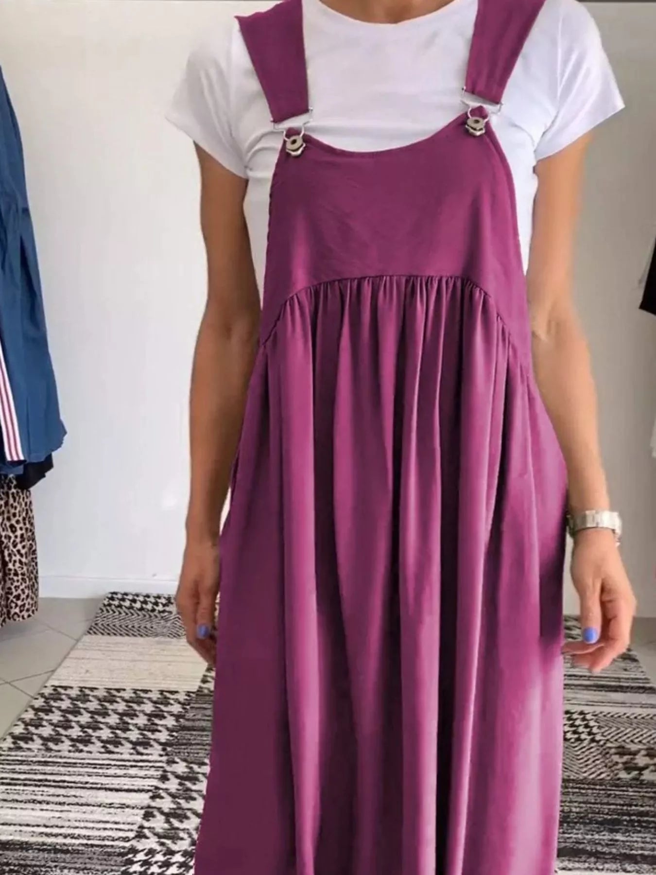 Full Size Ruched Wide Strap Overall Maxi Dress Plus Size Fuchsia OutfitFlow