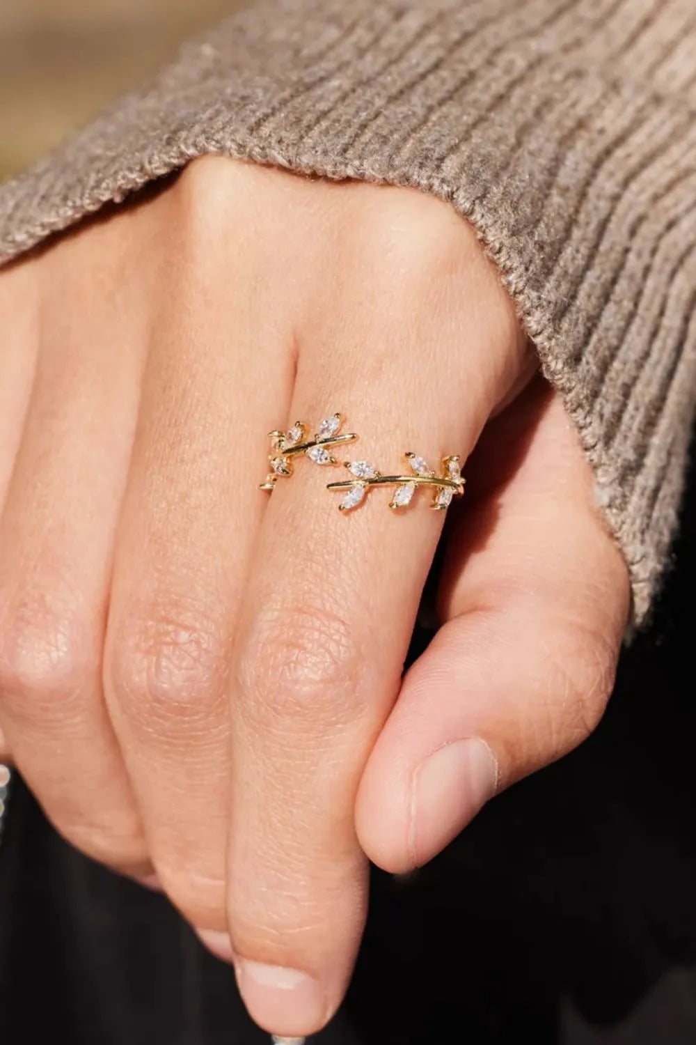 925 Sterling Silver Leaf Open Ring OutfitFlow