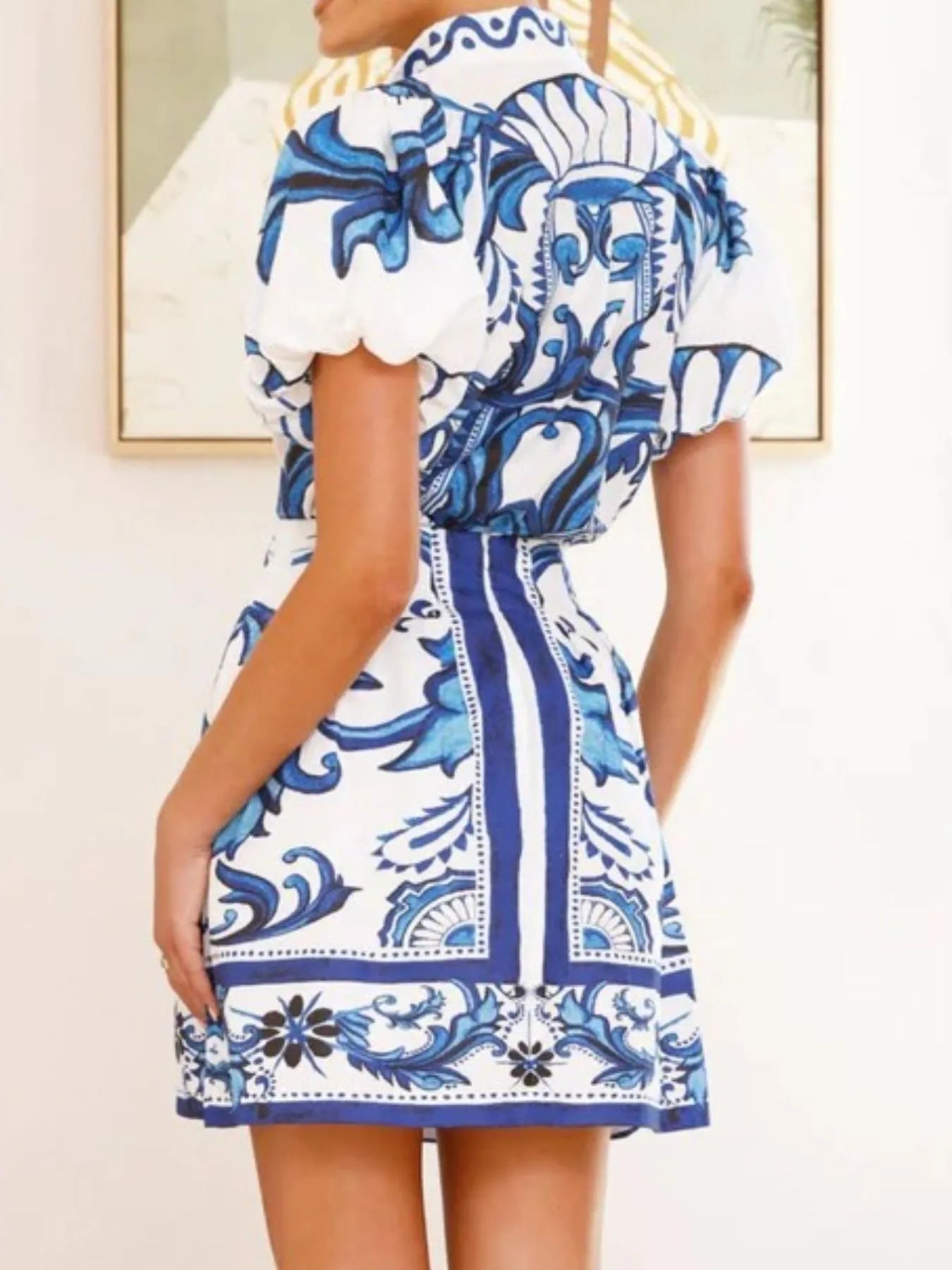 Puff Sleeve Printed Top and Zip Back Skirt Set OutfitFlow