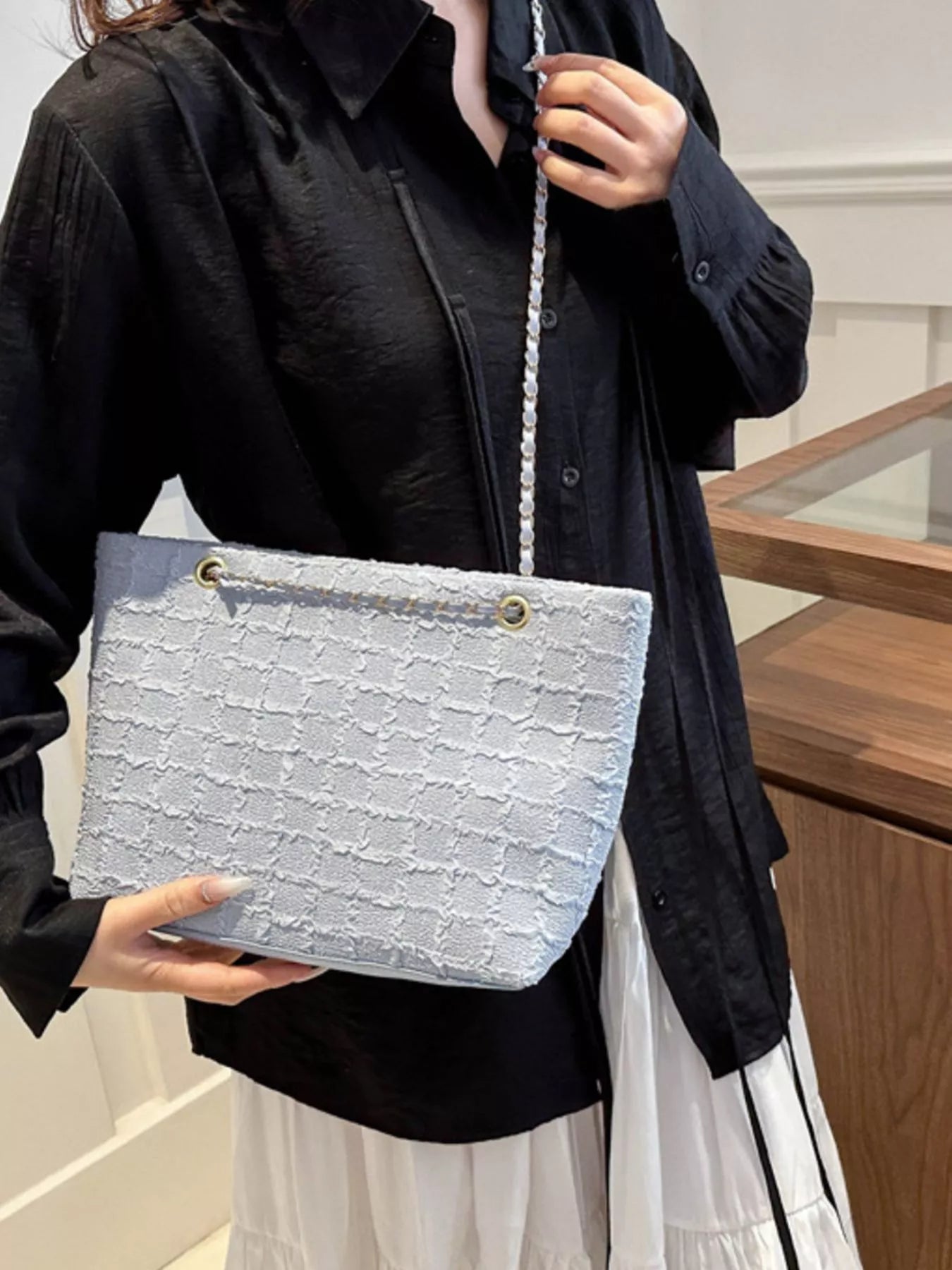 Tweed Chain Shoulder Bag OutfitFlow