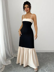 Two-Tone Spaghetti Strap Maxi Dress Black OutfitFlow