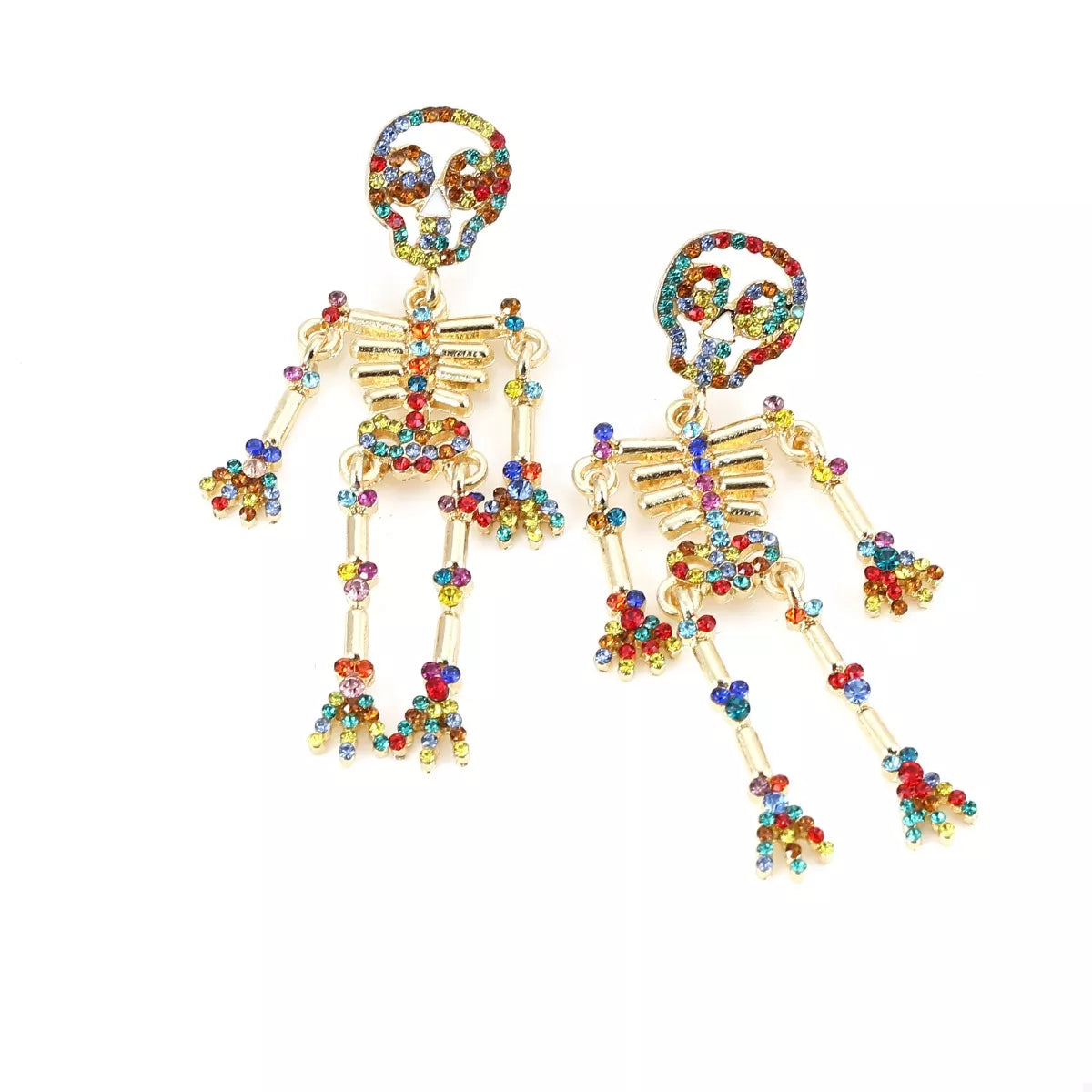 Halloween Skeleton Statement Earrings Red One Size OutfitFlow