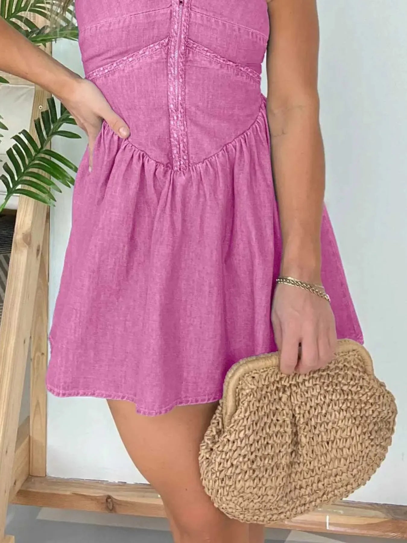 Full Size Lace Up Halter Neck Denim Dress Plus Size OutfitFlow