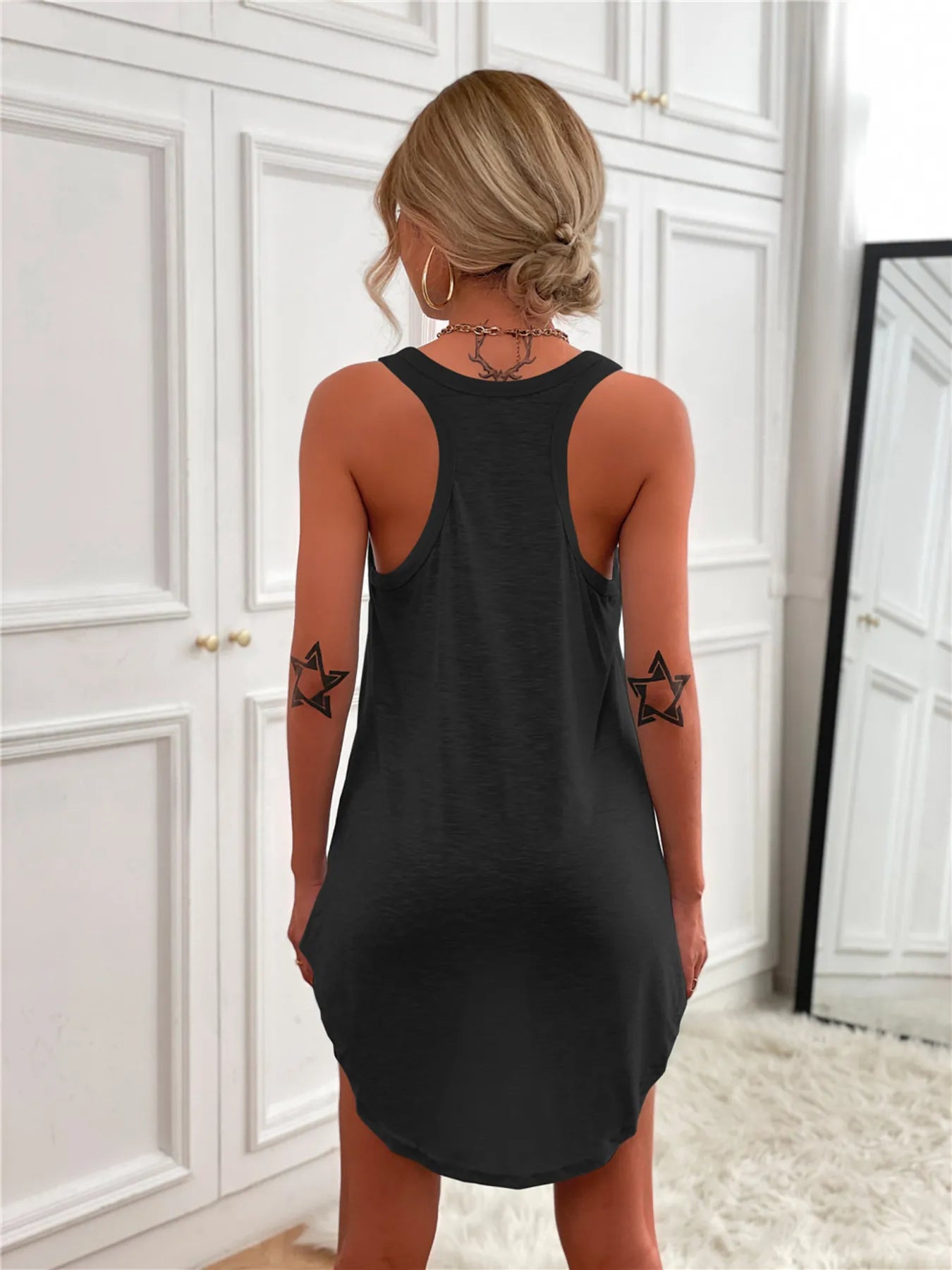 Casual Tank Mini Dress with Curved Hem OutfitFlow