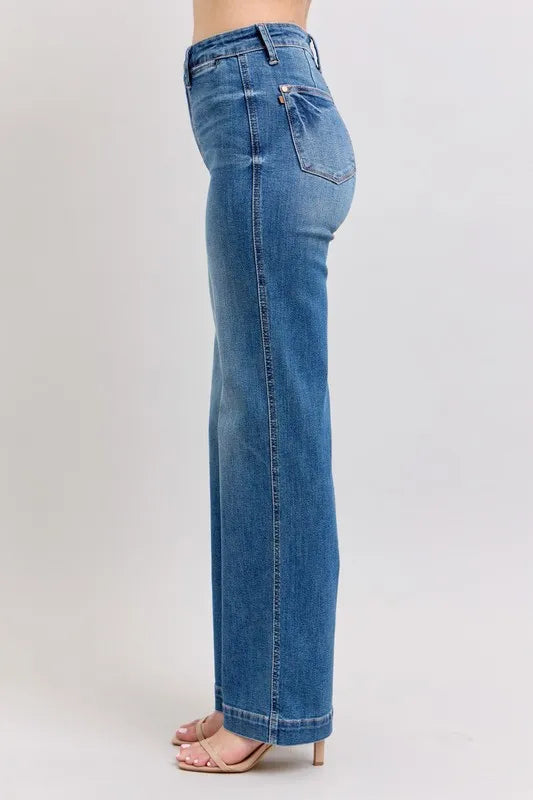 Judy Blue Full Size High Waist Contrast Thread Straight Plus Size OutfitFlow