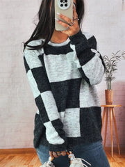 Color Block Round Neck Sweater OutfitFlow