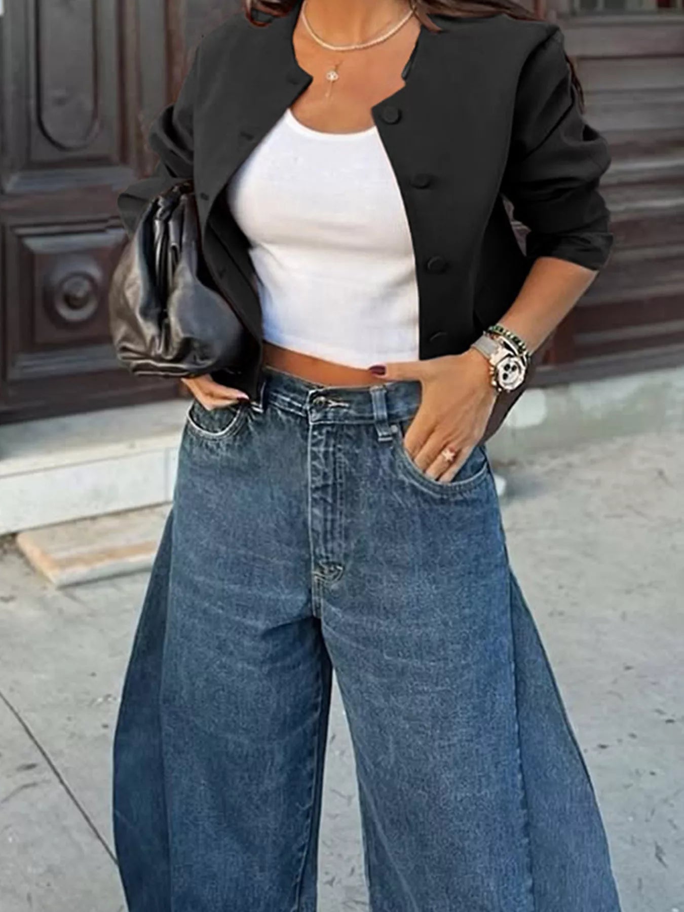 Button Up Long Sleeve Jacket OutfitFlow