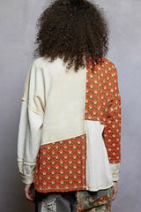 POL Contrast Patchwork Round Neck Long Sleeve Top OutfitFlow