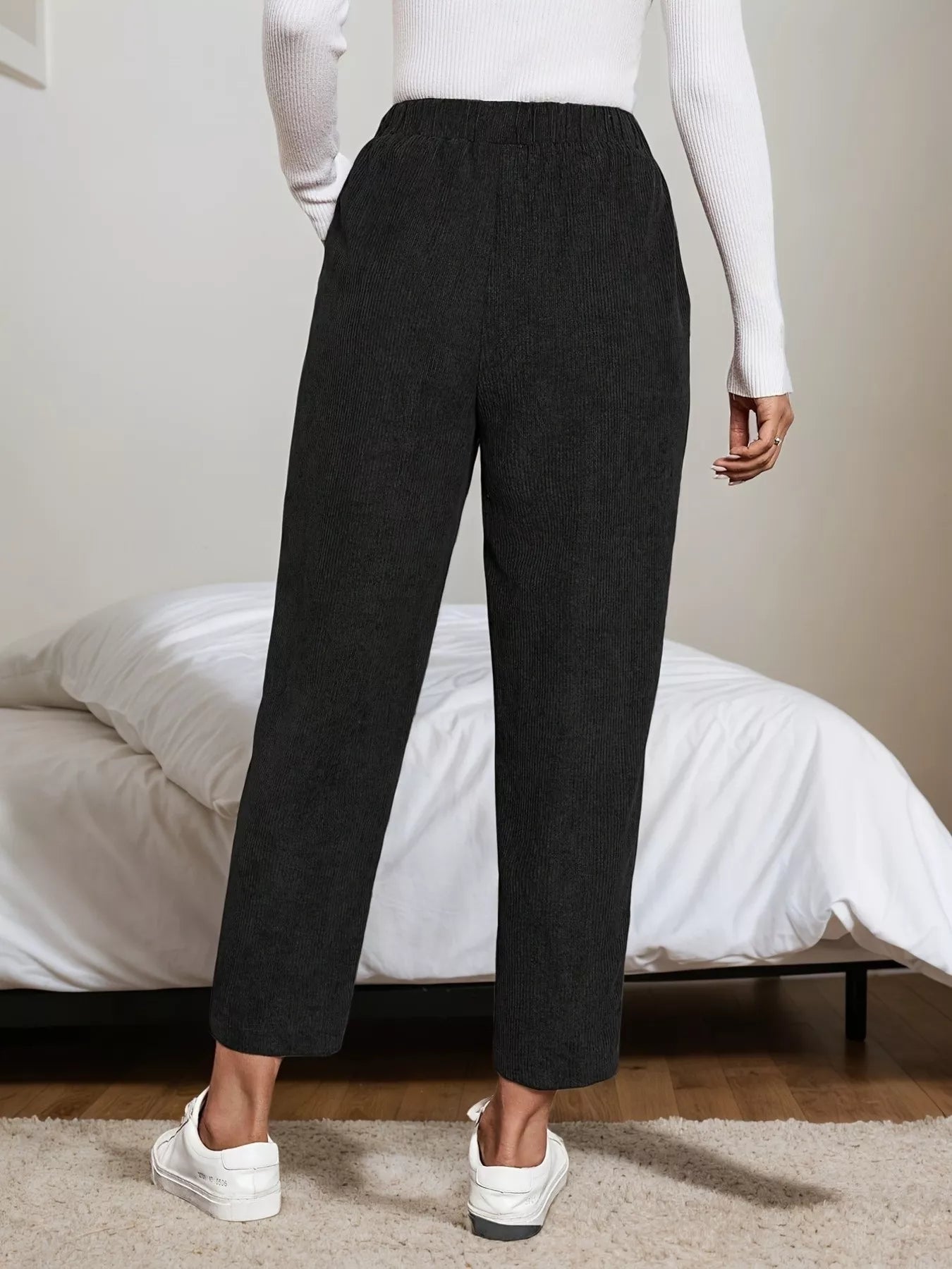 Corduroy Elastic Waist Cropped Pants Trendsi