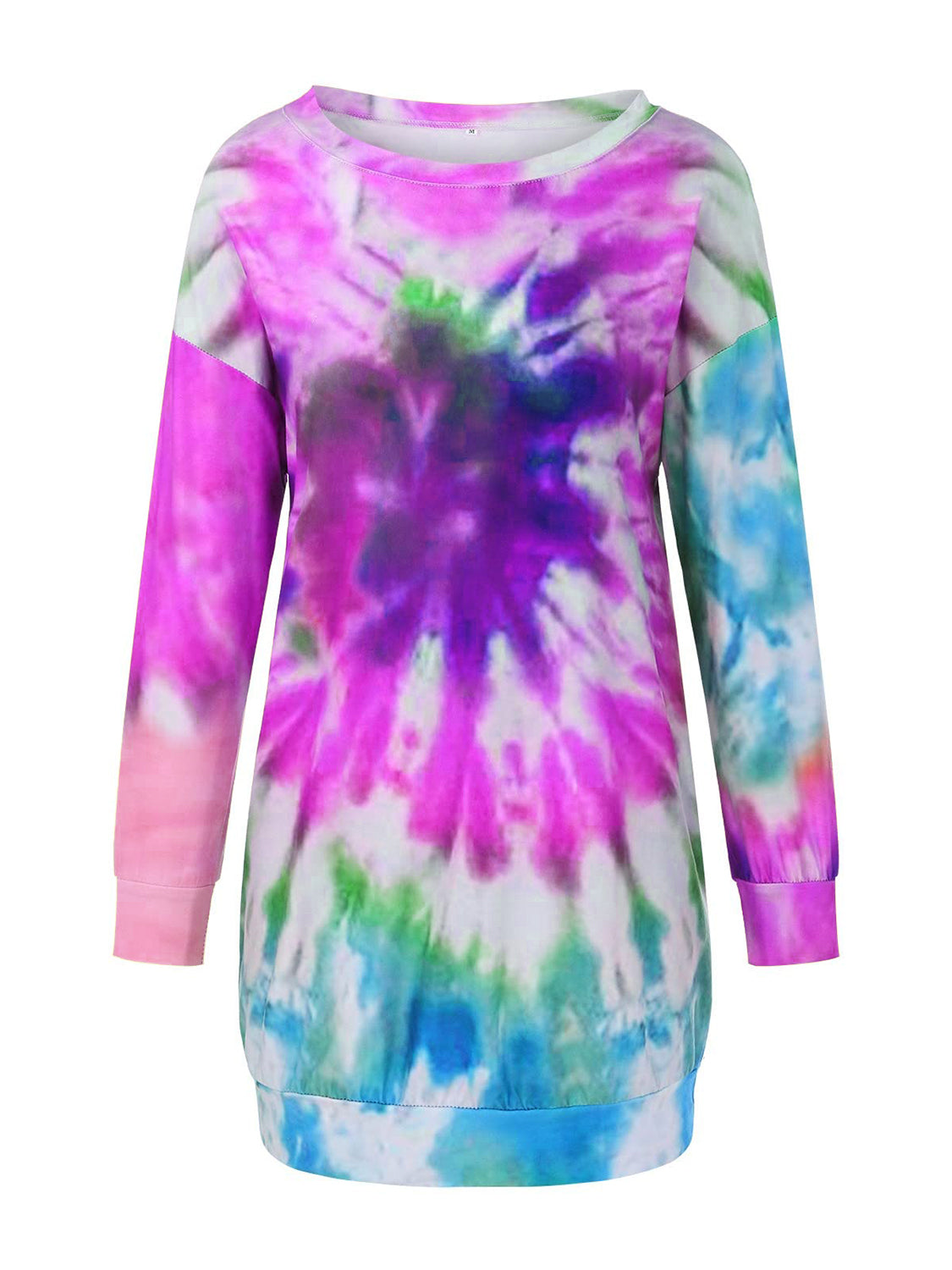 Outfit Flow - Full Size Tie-Dye Round Neck Long Sleeve Dress