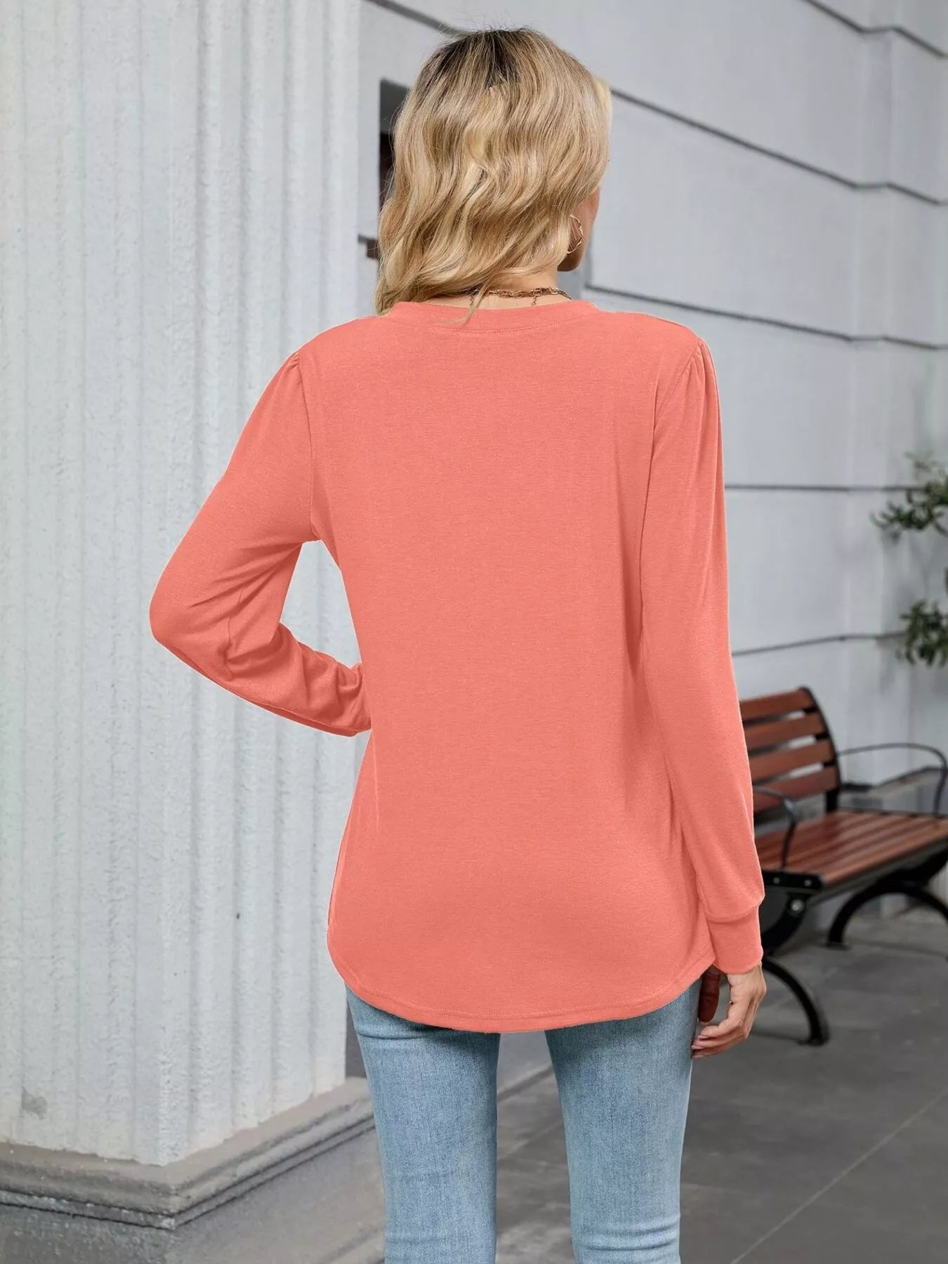 V-Neck Long Sleeve Relaxed Fit T-Shirt OutfitFlow