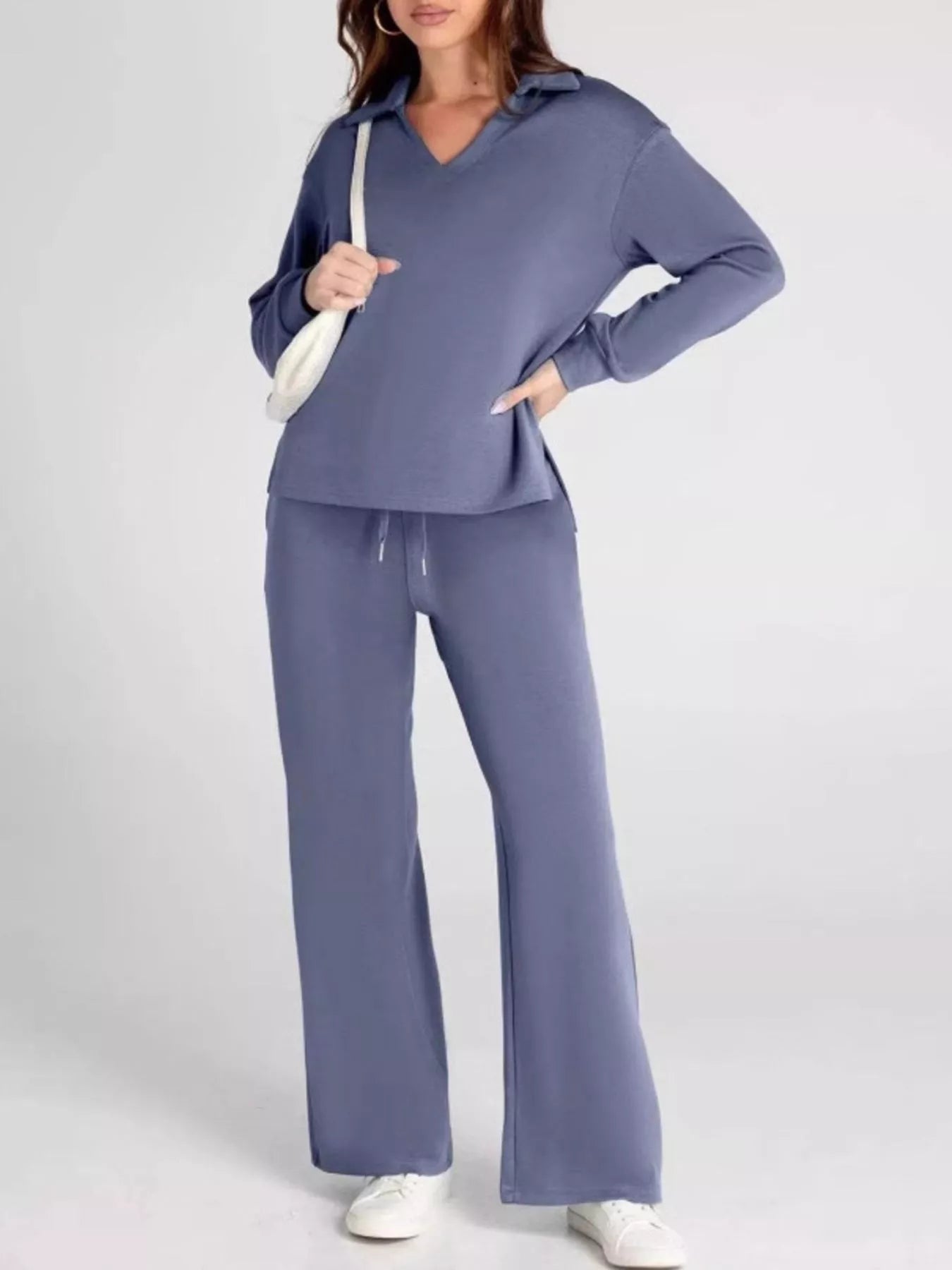 Full Size Johnny Collar Long Sleeve Top and Pants Plus Size OutfitFlow