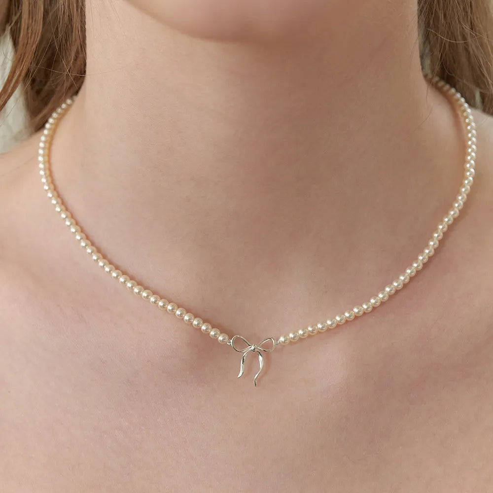 Copper Pearls Bow Necklace OutfitFlow