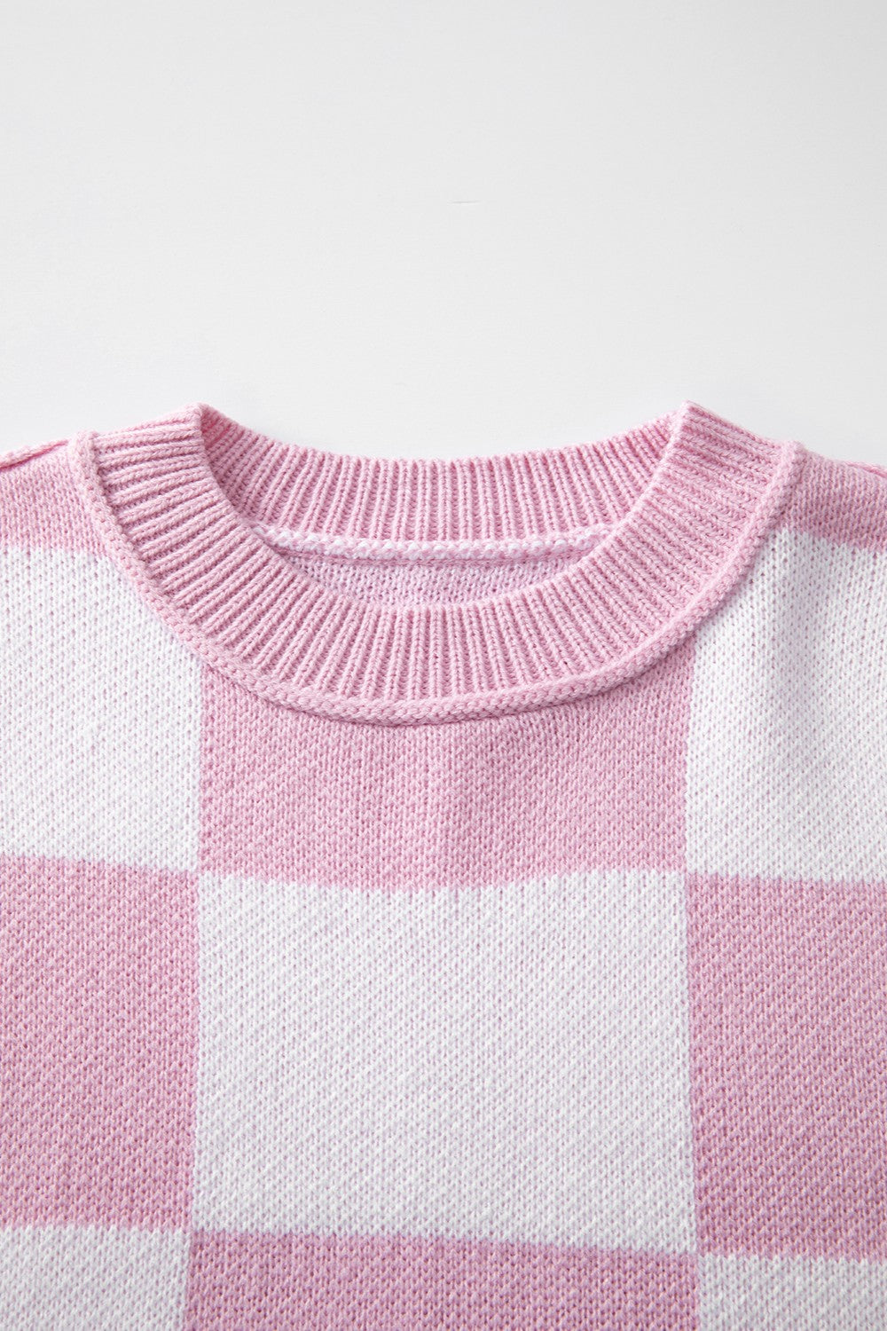 Checkered Exposed Seam Drooped Shoulder Sweater