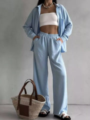 Button Down Shirt and Pants Set Light Blue OutfitFlow