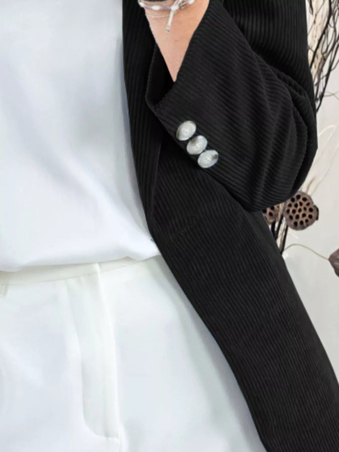 Full Size Corduroy Lapel Collar Casual Blazer Plus Size Trendsi