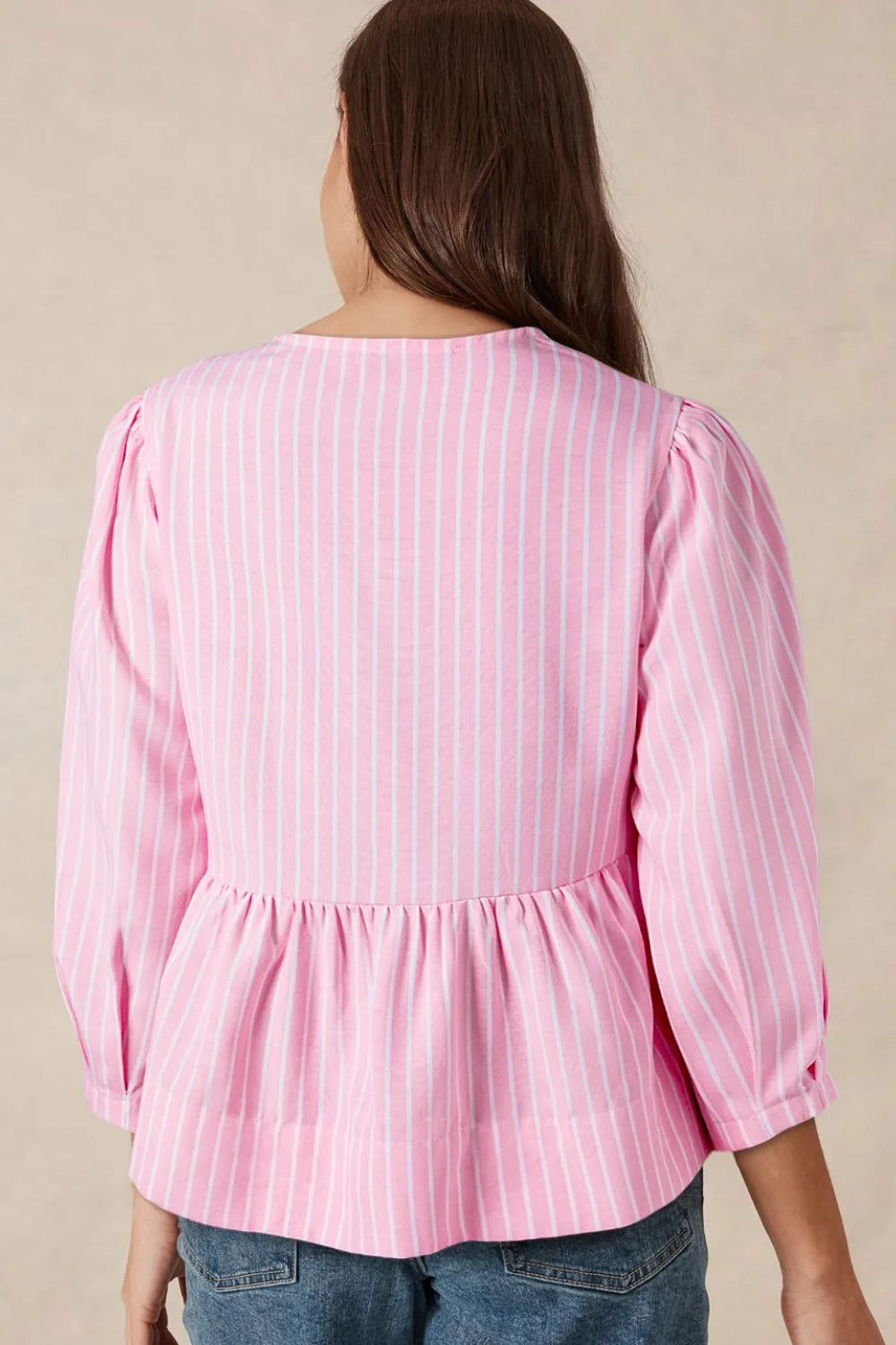 Tie Front Striped Peplum Blouse OutfitFlow