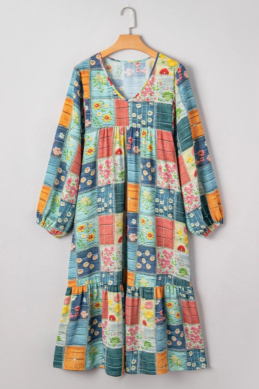 Floral Checkered V-Neck Dress OutfitFlow