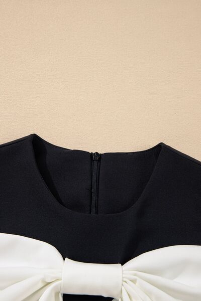 Bow Contrast Sleeveless Mini Dress OutfitFlow