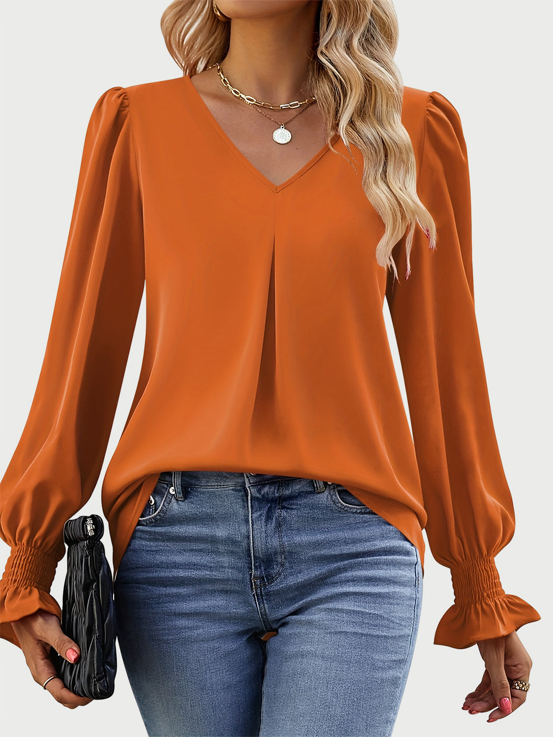 Outfit Flow - V-Neck Flounce Sleeve Top