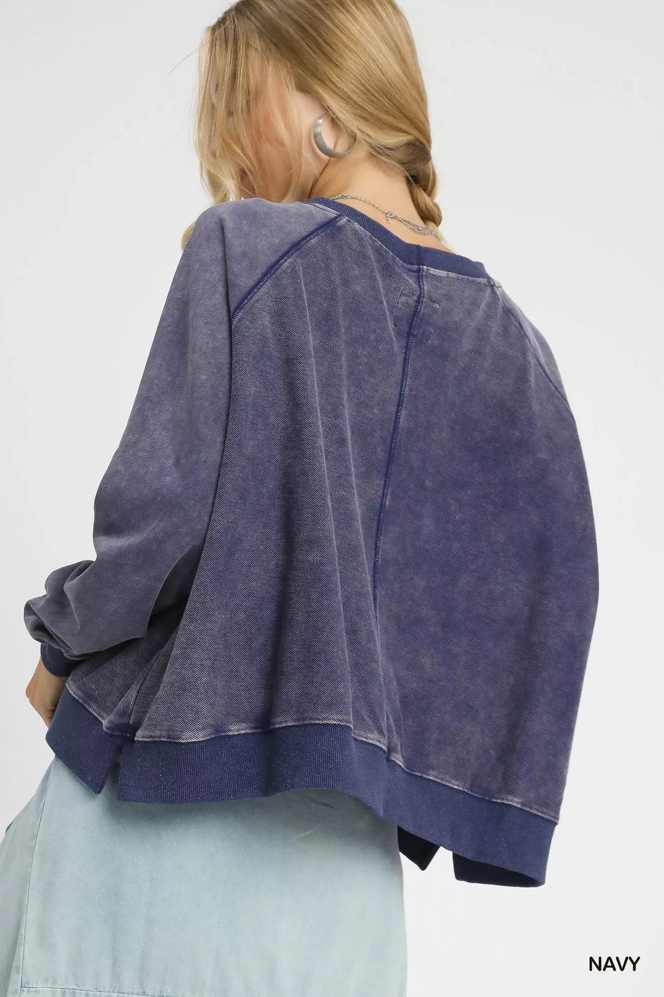 Umgee Mineral Wash French Terry Sweatshirt Trendsi
