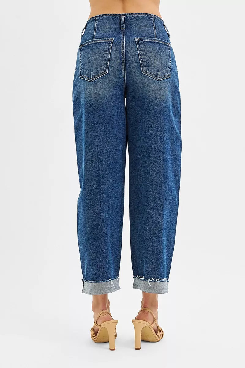 RISEN High Rise Fit Barrel Cuffed Jeans Trendsi