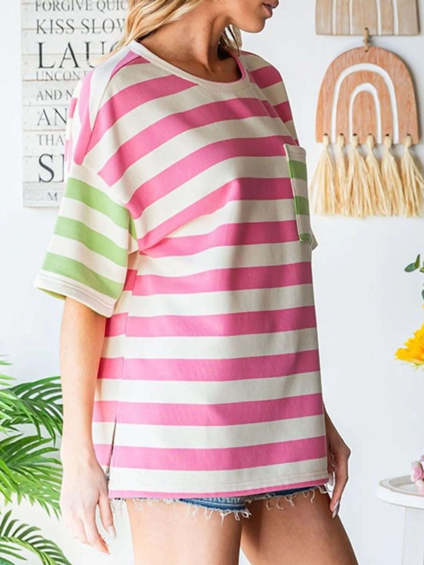 Striped Oversized Short Sleeve T-Shirt OutfitFlow