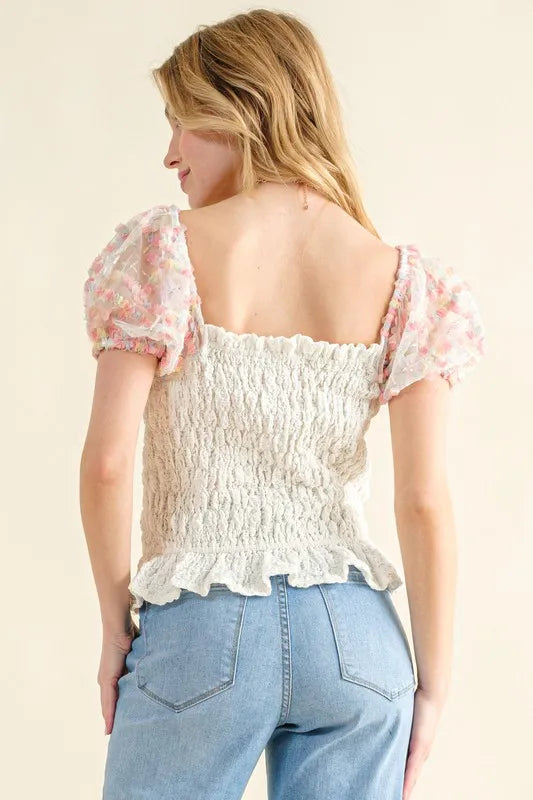 And The Why Embellishment Sleeve Smocked Top OutfitFlow