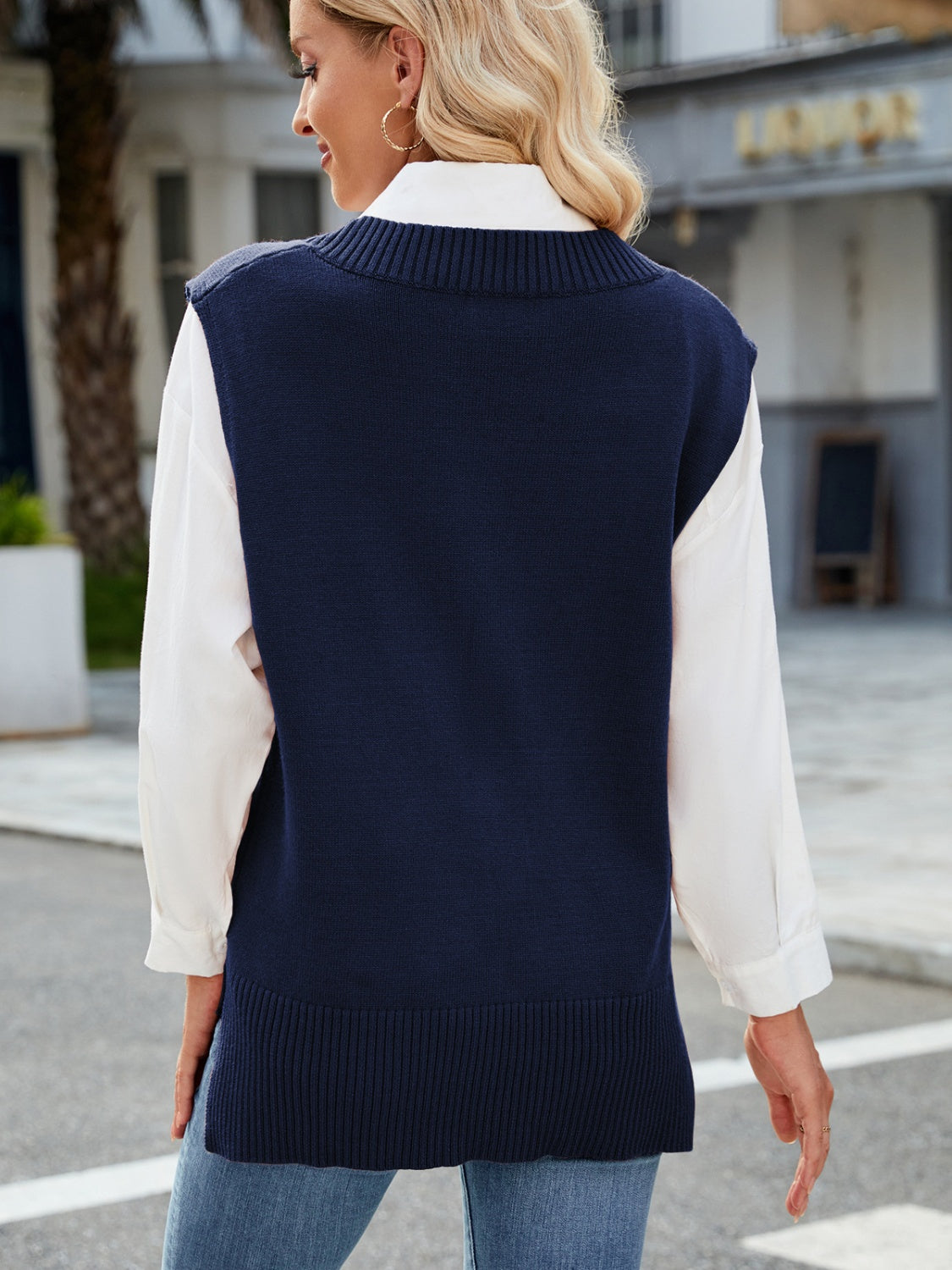 Outfit Flow - Side Slit V-Neck Sweater Vest